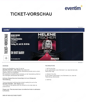2 Tickets Helene Fischer Konzert in Hamburg - 1. Reihe-Sitzplätze - klasse!