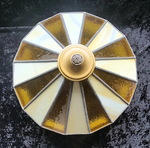 Antike Bleiverglaste Deckenlampe verm. Jugendstil o. Art Deco bleiverglastes Buntglas