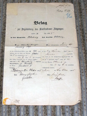 Beleg zur Begründung der Klassensteuer 1865