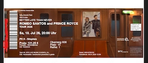 zwei (2x) Ticksts romeo santos & prince royce tour 18.07 um 20 Uhr in Köln
