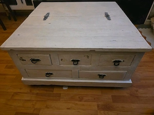 Couchtisch Wohnzimmertisch Holz Shabby Chic weiß 90x92x47