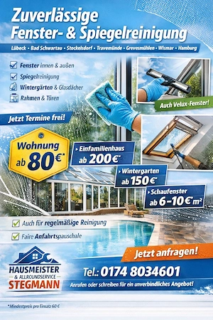 Fenster und Glasreinigung streifenfrei Lübeck & Umgebung