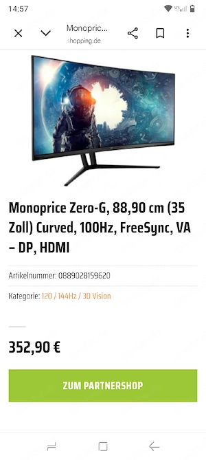 monoprice zero g 35 curved Monitor 35 Zoll 