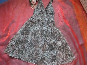 NEU Petit Mille Fleur Blümchen Flower Seiden Chiffon Träger Kleid ZARA BASIC Gr. 36- 38  S wald grün