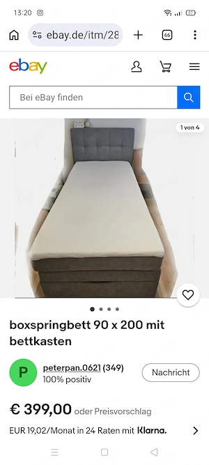 Boxspringbett grau, 90 x 200