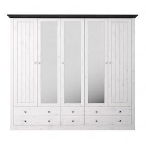 Hochwertiger Kleiderschrank MONACO (Massivholz Kiefer, White Wash)