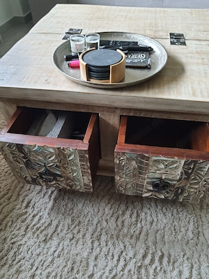 Massivholz   Couchtisch Truhentisch- Handgeschnitzt Vintage