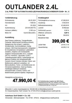 Mitsubishi Outlander 2.4L PHEV TOP LEDER/PANORAMADACH/4WDAUTOMATIK/LED Bild 3
