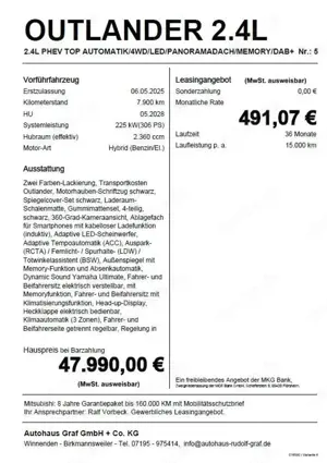 Mitsubishi Outlander 2.4L PHEV TOP LEDER/PANORAMADACH/4WDAUTOMATIK/LED Bild 2