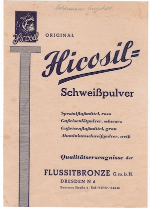 Hicosil Schweißpulver Prospet , Rarität 1949