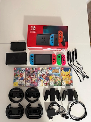 Nintendo Switch 1 neon modell mit 5 spiele plus Originalverpackung 