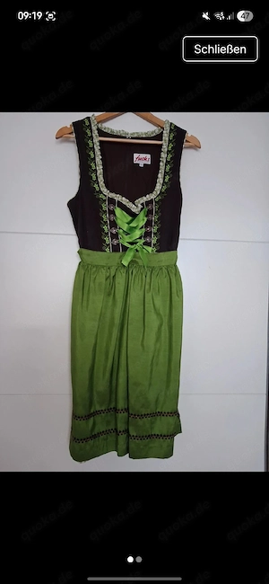 Dirndl Gr 42 grüne Schürze, weiss grün karierter