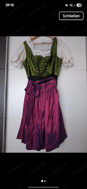 Dirndl Gr 42 lila Schürze,schwarzer Rock, grünes Mieder lila bestickt