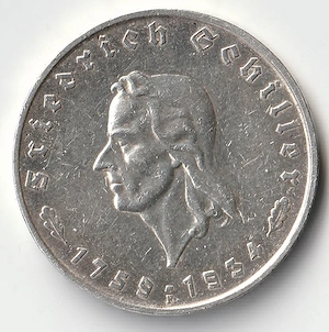 2 und 5 Reichsmark Gedenkmünzen Friedrich Schiller 1934 Bild 4