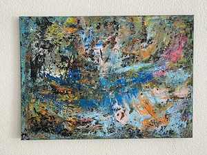 Acrylgemälde Abstrakt auf Leinwand Unikat 50x70 Preis VHS Bild 1