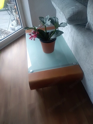 Fernsehrolltisch mit Milchglas und Buche 