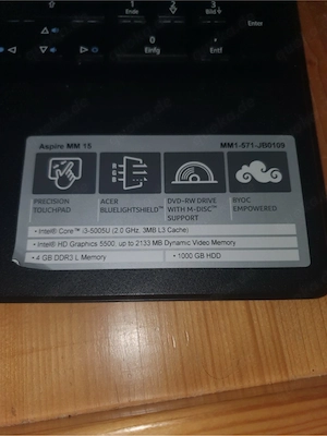 Notebook Laptop Acer M15, 4 GB RAM mit Laufwerk Bild 9