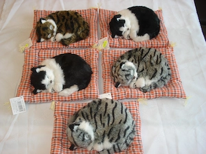 5 Deko Katzen auf Kissen mit Plüschfell neuwertig 20 x 16 cm