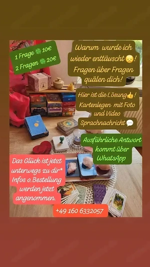 Video-Sprachnachricht mit Karten Bild auf WhatsApp, 1 Frage- Ausführliche klare Antworten zu 15,00 