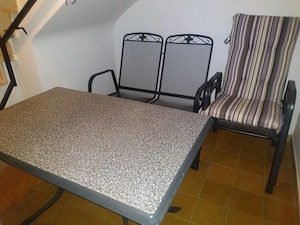 Gartenganitur mit Tisch, Stühlen, Bank