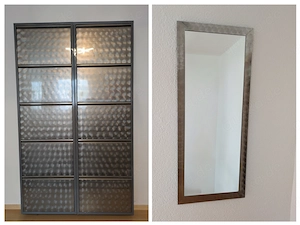Wandschuhschrank aus Metall und Spiegel