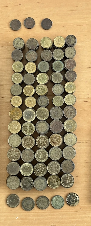 1 Pfennig, 2 Pfennig, 5 Pfennig, 10 Pfennig Münzen Kursmünzen