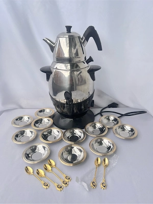 Elektrischer Samowar Edelstahl Tee Set  12 Teller 6 Löffel