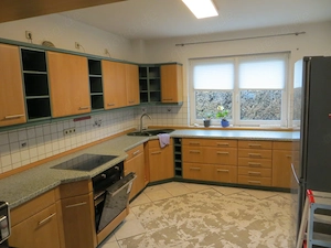 Eck Küchenzeile, buche div Schränke, 355 cm x 327 cm