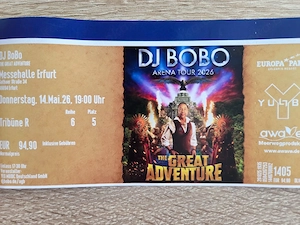 1ne DJ Bobo Karte, für den 14.05.2026 in Erfurt zu verkaufen.