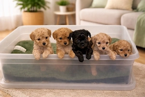 Unsere bezaubernden Maltipoo-Welpen aus liebevoller Hobbyzucht suchen ein liebevolles zuhause .