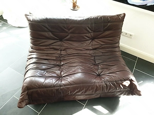 TOGO Ligne Roset Sofas 2x 2-Sitzer + Hocker Leder Braun Original Klassiker Bild 7