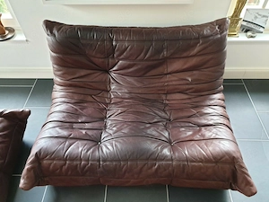 TOGO Ligne Roset Sofas 2x 2-Sitzer + Hocker Leder Braun Original Klassiker Bild 10
