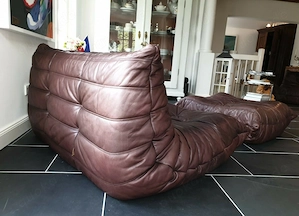 TOGO Ligne Roset Sofas 2x 2-Sitzer + Hocker Leder Braun Original Klassiker Bild 6