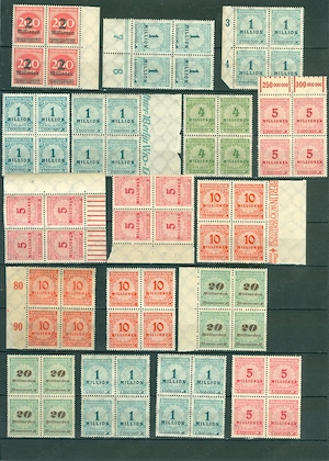 Deutsches Reich Infla  postfrisch ohne Falz oder Falzrückstände verschiedene 4er Blöcke mit teilweis