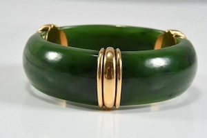 18kt Gold und Jade Armreif, ca. 30-40g Gold