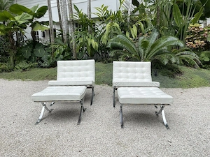 Knoll Barcelona Chair & Ottoman White Stamped 100% Authentic - 2 Sets