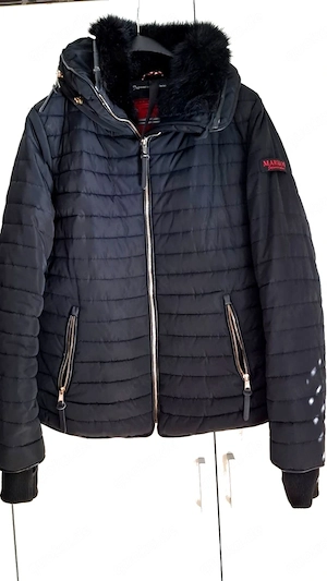 Marikoo Winterjacke Damen XL schwarz Steppjacke warm mit Kapuzenfell 
