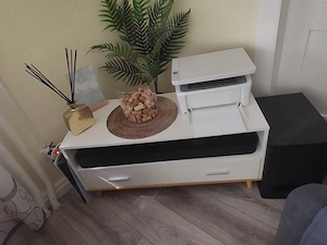 Weißes TV-Lowboard aus Holzwerkstoff, 2 Schubladen, rechteckig, Wohnzimmer