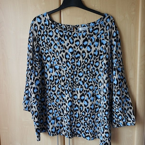 Damen - Shirt, Blusenshirt, Crinkle, 3 4-Arm, Gr. 44, beige hellblau, Leo