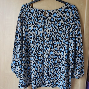Damen - Shirt, Blusenshirt, Crinkle, 3 4-Arm, Gr. 44, beige hellblau, Leo