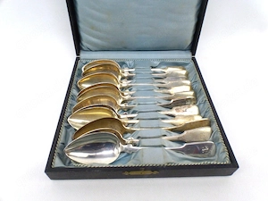 12 Löffel Speiselöffel Bruckmann Silber 800   im Etui um 1900