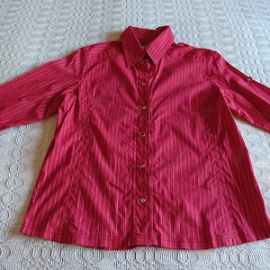 Bluse, 3 4-Arm, Gr. L, rot mit weißen Nadelstreifen, Cecil