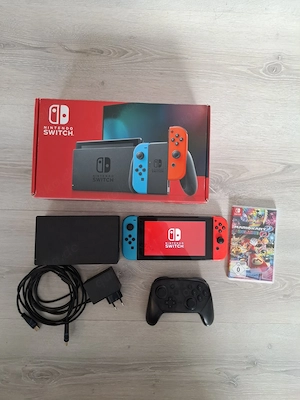 nintendo switch neon Konsole mit Mario kart 8 Deluxe plus verpakung 