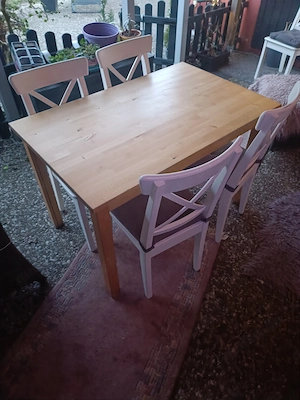 4 Ikea Ingolf Stühle mit Tisch 120 x 80 Echtholz Birke
