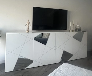 Sideboard Weiss Hochglanz mit Spiegel 241 cm