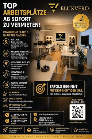 Büroarbeitsplätze & Büro-Teilflächen zu vermieten   ab sofort