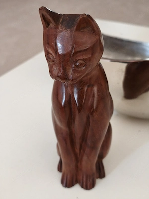 Holz Katze Figur handgeschnitzt Vintage Deko Skulptur Afrika Stil