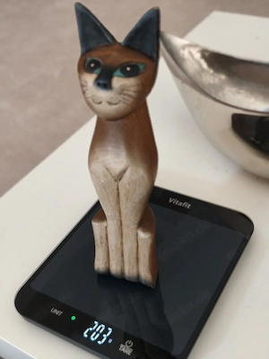 Vintage Holz Katze handgeschnitzt bemalt Deko Figur 30cm