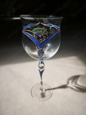 Nagel Weinglas handbemalt blau gold Kristall Glas Vintage Design Germany