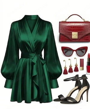 Satin Sommer  Frühlingskleid Grün Gr.M